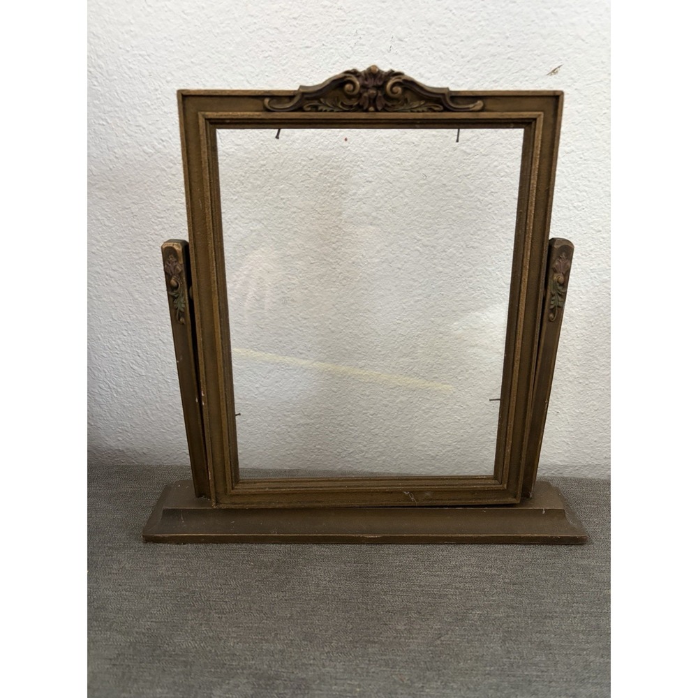 Swivel Picture Frame 7x9" Ornate Carved Gold Wood Art Deco Tilt Back Tabletop